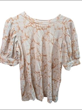 2/22$ Daily Ritual Cream Marble-Print Puff Sleeve Top